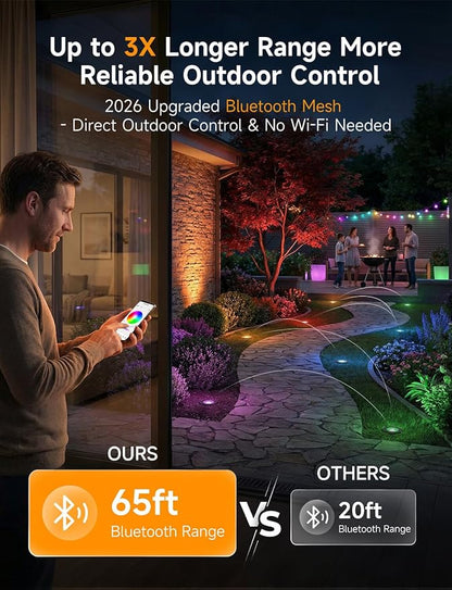 Gardenreet RGBCW MR16 LED Bulb, 12V Low Voltage Dimmable Halogen Replacement for Outdoor Landscape Lighting & Indoor Accent, Color Changing & Warm White, GU5.3 Bi-Pin, Bluetooth Mesh 65ft, 6 Pack