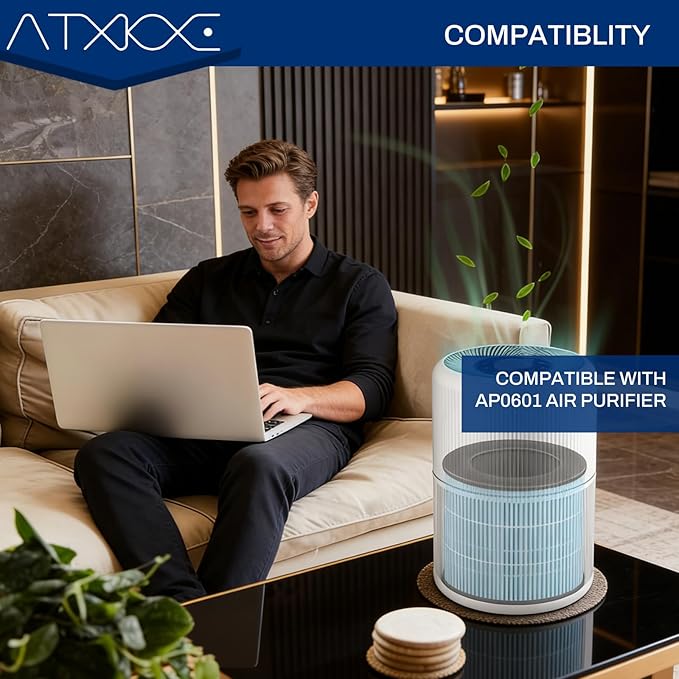 AP0601 Air Purifier Replacement Filter Compatible with AIRTOK AP0601 air Purifier, 4-IN-1 Air Purifier Filter, High Efficiency Activated Carbon Filter, 2 Pack