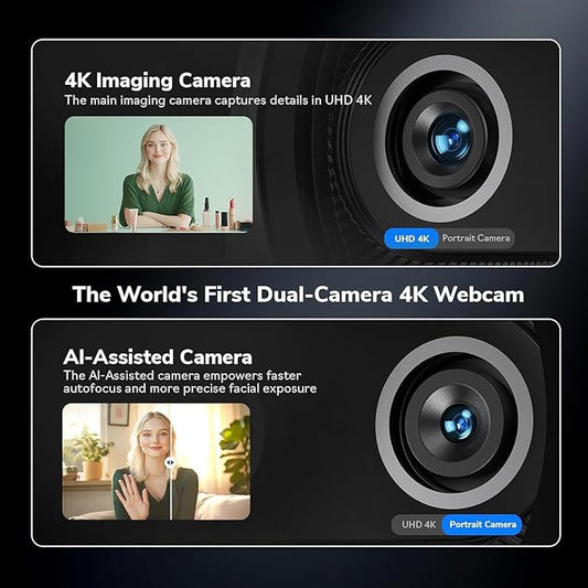 EMEET Piko+ (Piko Plus), World’s 1st Dual-Camera AI-Powered 4K Webcam, 1/2.55'' Sony Sensor, 3 Mics&3 Sound Modes, Panda Magnetic Privacy Cover, USB C-C&C-A, Ideal for Livestreamers