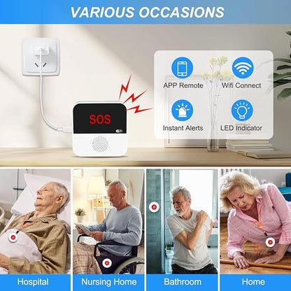 WiFi Rechargeable Smart Caregiver Pager System - Wireless Nurse Call Button with SOS Emergency Alert for Elderly, Patients, Disabled & Kids (2.4GHz WiFi Only, 2 Button + 2 Receiver)