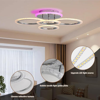 50W Dimmable LED Ceiling Light, Modern Flush Mount, Chrome 4-Ring | Remote Control, Adjustable 3000-6000K, Modern Lighting for Living Room, Bedroom, Kitchen & Hallway