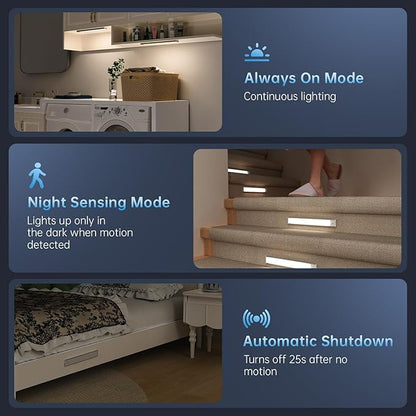 Under Cabinet Lighting,54 LED 1800mAh Rechargeable,Motion Sensor Light,3 Colors Dimmable,Magnetic Closet Lights,Indoor Night Lights for Kitchen Bedroom Stairs 5 Pack