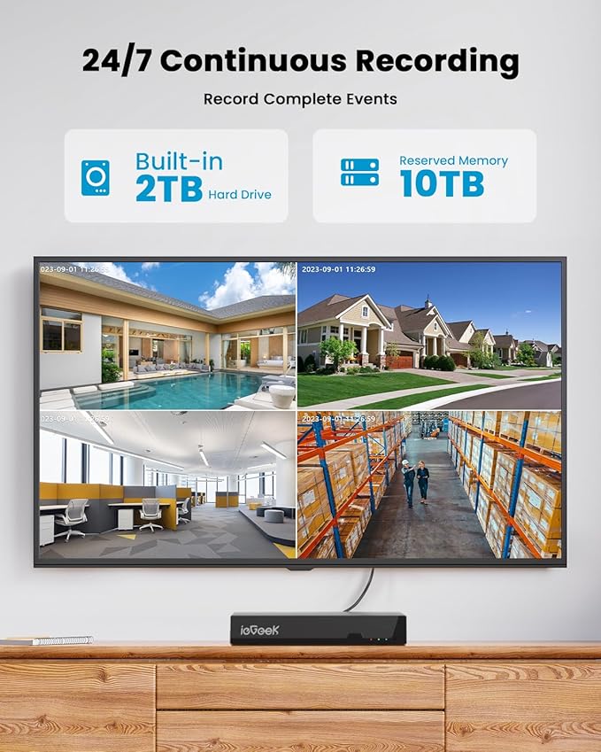ieGeek 8MP PoE Security Camera System, 1pcs Wired Outdoor Cameras for Home Security with 355°Pan 90°Tilt, 8CH NVR with 2TB HDD, Automatic Human Tracking,AI Detection,2-Way Audio,Color Night Vision