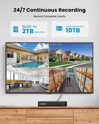 ieGeek 8MP PoE Security Camera System, 1pcs Wired Outdoor Cameras for Home Security with 355°Pan 90°Tilt, 8CH NVR with 2TB HDD, Automatic Human Tracking,AI Detection,2-Way Audio,Color Night Vision