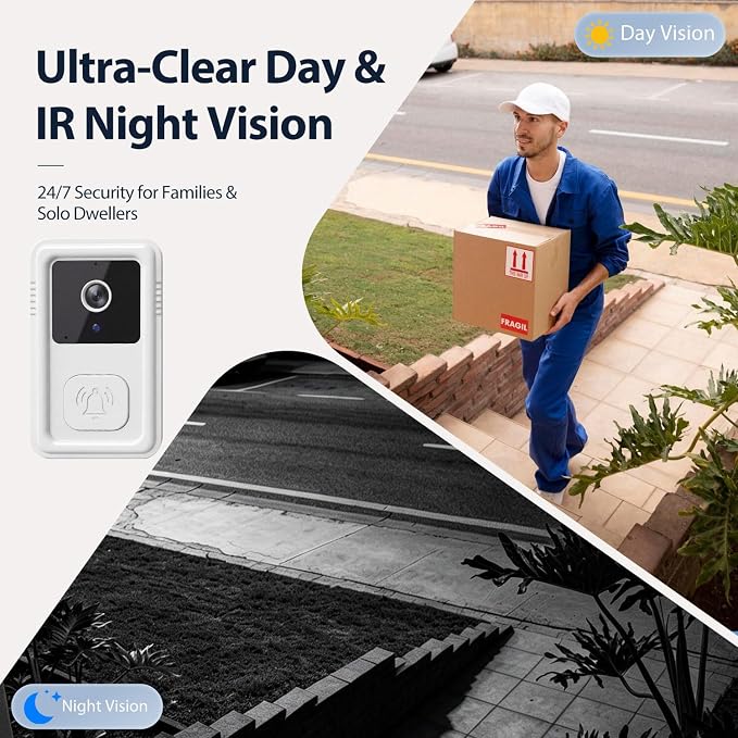 Video Doorbell Camera Wireless with Chime, 2-Way Audio, Night Vision, Only 2.4GHz Wi-Fi