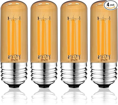 3.2 Inch 2200K Amber White E26 LED Bulb 60 Watt Equal, AC 120V 600LM Edison Bulbs Dimmable, 6W T10 T30 Tubular Filament Light Bulbs Glass for Fan Pendant Wall Light, UL Certified-4 Pack