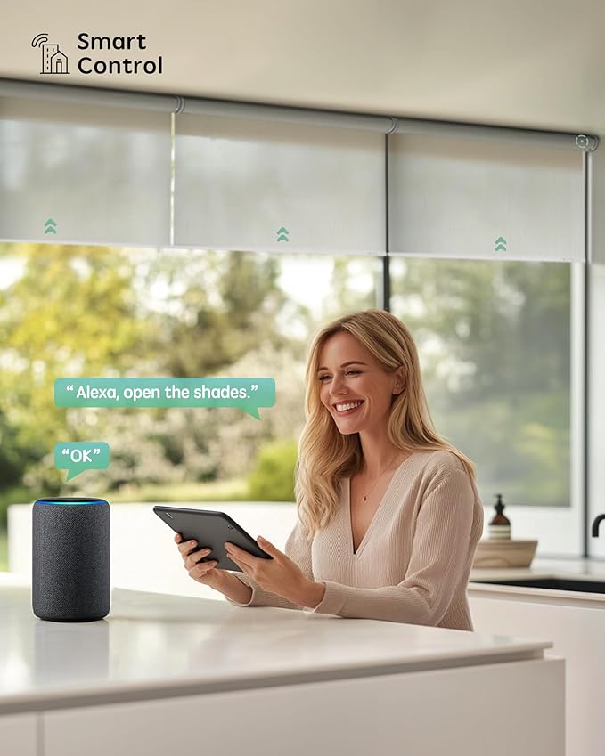 Yoolax Smart Coupled Solar Shades Compatible with Alexa, Motorized Blinds with Remote Flame Retardant Coupled Roller Shades for X-Large Windows, Custom Size (XL - 3% Openness Beige)