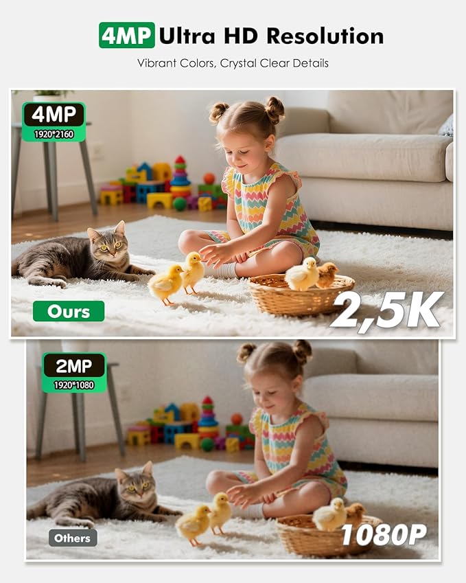 Battery Powered Indoor Camera Wireless 2 Pack, PTZ Pet Camera with 6000mAh Rechargeable, Dual-Band WiFi, 2.5K Color Night Vision, SD/Cloud Storage, 2-Way Audio, APP Remote, Cat/Dog/Home Monitoring