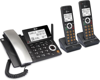 AT&T DECT 6.0 Corded/Cordless Phone, 2-Handset, Works During Power Outages, Smart Call Blocker, Answering Machine, Caller ID Announce | CL84218