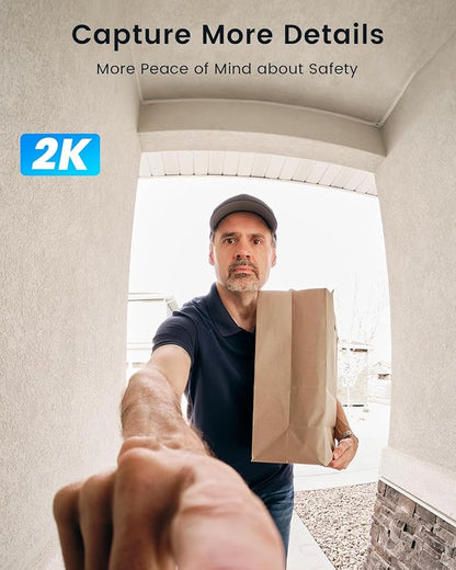 ieGeek Wireless Doorbell Camera No Subscription with Adjustable Angle Mount, 2K Smart Video Doorbell with Indoor Chime, Motion Detection, Real-time Alert, 2-Way Talk Voice Changer, Only 2.4GHz WiFi