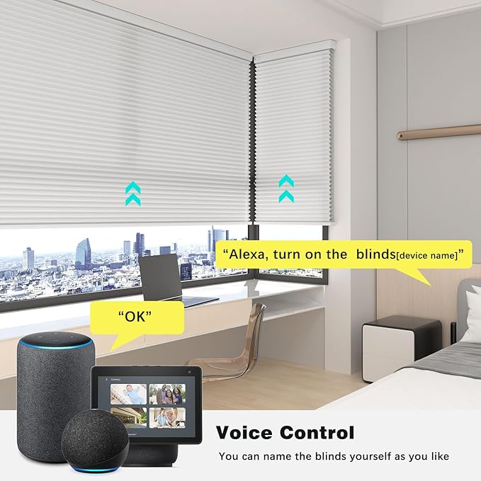 Changshade Smart Motorized Cellular Shades Remote Control for Indoor Windows Doors, Custom Size Electric Automatic Light Filtering Honeycomb Blinds Work with Alexa, Google Home, Smarthings, White