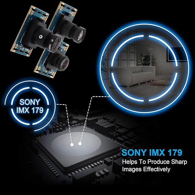 8MP USB Camera Module - Wide Angle 180-Degree Fisheye Lens Webcam Board for Computer, IMX179 4K Security CCTV Camera for Raspberry Pi Mac