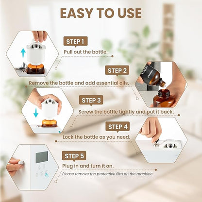 URPOWER 300ml Waterless Nebulizing Scent Diffuser Up to 3000 Sq Ft, Smart APP Control HVAC/Wall Cold-Air Aromatherapy Machine with Lockable Oil Bottle for Home/Office/Hotel Starter Oil Included