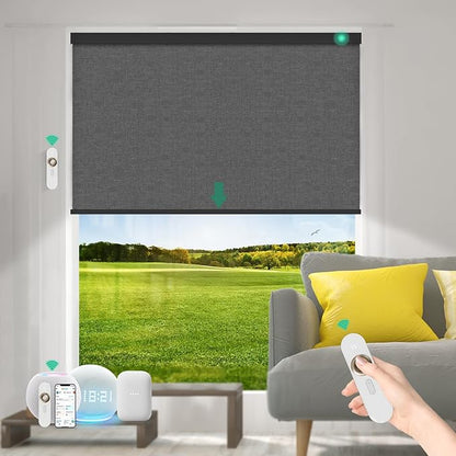 Motorized Blinds with Remote [100% Blackout & Silent Motor] Smart Blinds Compatible with Alexa Google HomeKit, Electric Roller Shades for Indoor Windows, Customized Size, Mist Dark Grey