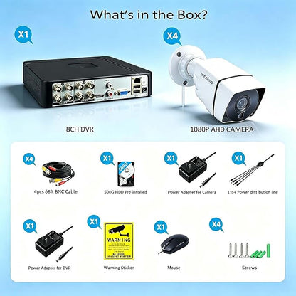 8CH H.265+ 3K Lite Home Security Camera System with AI Face/Vehicle Detection, 4 x 1920TVL 2MP Metal IP67 CCTV Surveillance Cameras Outdoor Indoor,DVR Kits 500GB Hard Drive