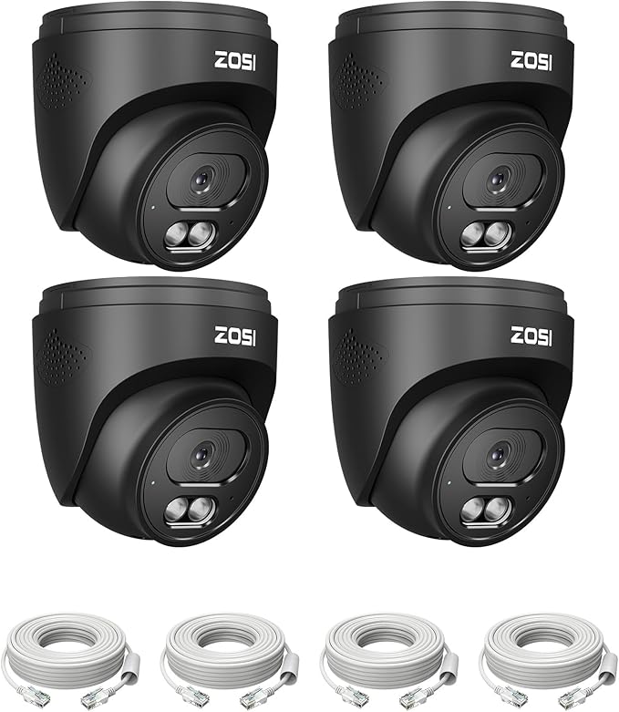 ZOSI C220 4Pack 4MP 2.5K QHD Add-On PoE IP Camera Outdoor, 1440p Surveillance Outdoor Camera to Home Security System, Only Work with ZOSI PoE NVR, 100ft Night Vision, AI Human Detection, One-Way Audio
