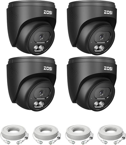 ZOSI C220 4Pack 4MP 2.5K QHD Add-On PoE IP Camera Outdoor, 1440p Surveillance Outdoor Camera to Home Security System, Only Work with ZOSI PoE NVR, 100ft Night Vision, AI Human Detection, One-Way Audio