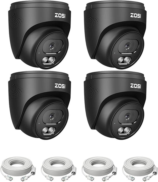 ZOSI C220 4Pack 4MP 2.5K QHD Add-On PoE IP Camera Outdoor, 1440p Surveillance Outdoor Camera to Home Security System, Only Work with ZOSI PoE NVR, 100ft Night Vision, AI Human Detection, One-Way Audio