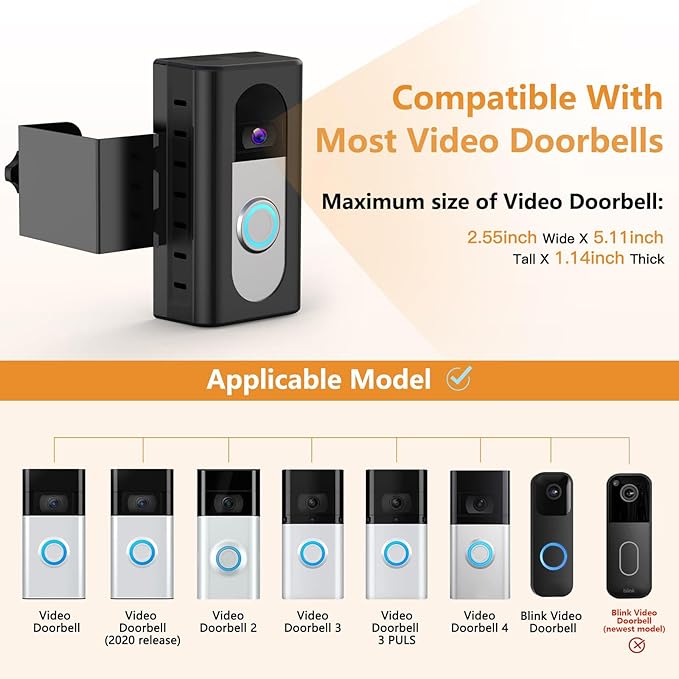QIBOX Anti-Theft Video Doorbell Mount Compatible with Video Doorbell 4/3/3 Plus/2/1/(2020 Release), Adjustable No-Drill Mounting Bracket Wedge Adapter Holder Accessories for Home Rentals Office Room