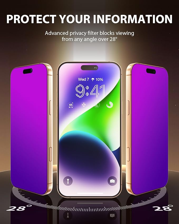 PDDKISS Compatible for iPhone 17 Air Privacy Screen Protector 6.5 Inch, Purple Gradient Anti Spy Anti Blue Light HD Tempered Glass Easy Installation