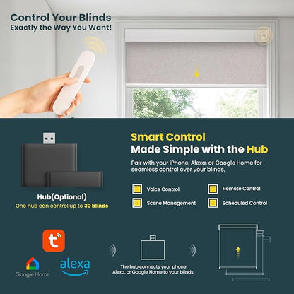 Motorized Blinds No Drill Automatic Blinds for Windows Cordless Roller Shades Electric Blinds with Remote Control Smart Blinds (Linen, 34 x 64)