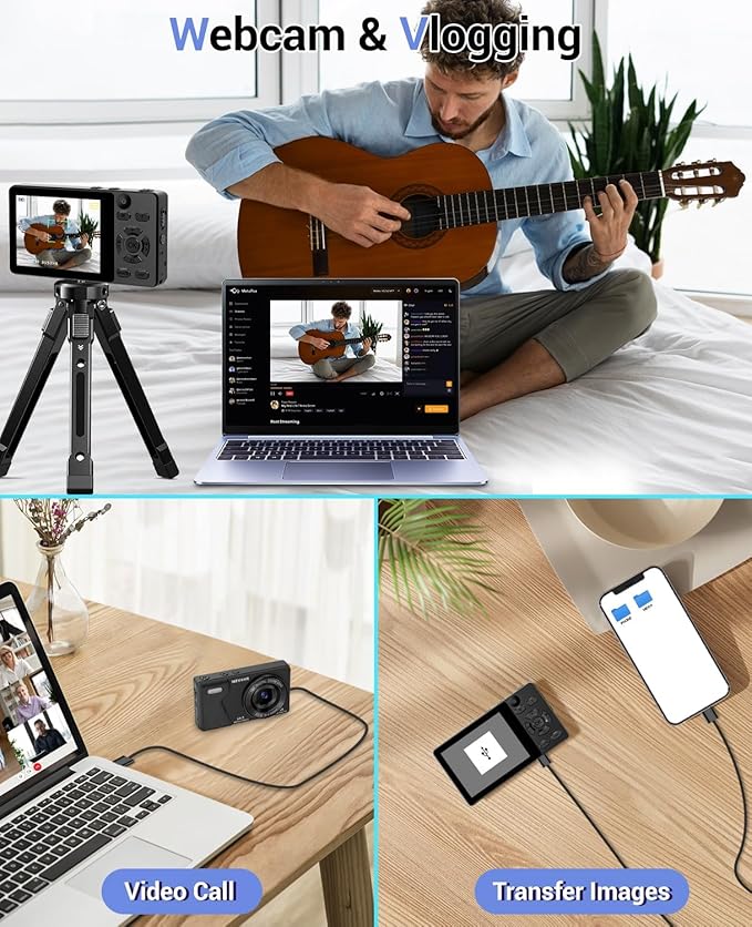 4K Digital Camera for Photography- 64MP Autofocus Vlogging Camera with Dual Lens, 18X Digital Zoom- Small Point and Shoot Camera with Card and 2000mAh for YouTube, Travel, Beginners (Black)