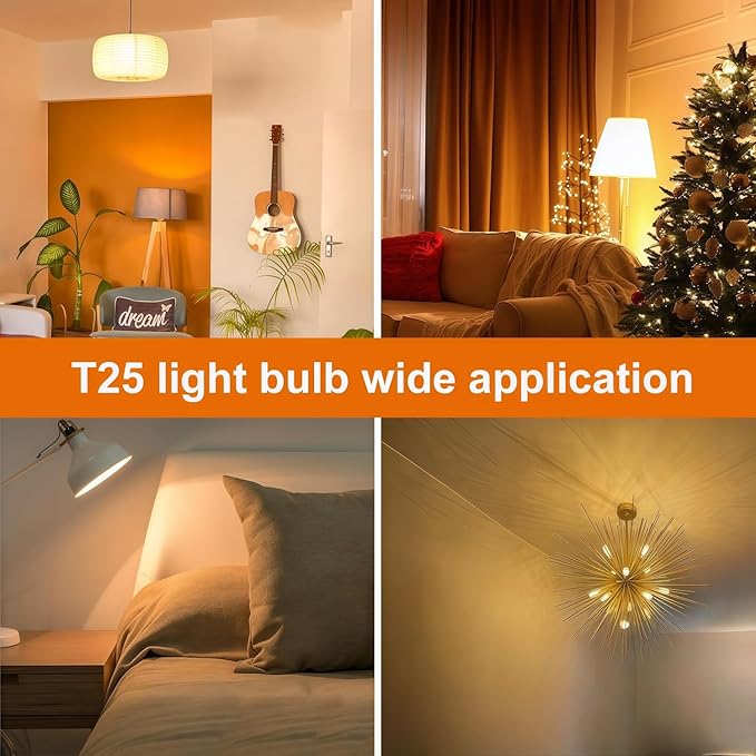 Vinaco 3.39 Inch E12 T6 LED Bulb Dimmable, 6 Pack T6 Candelabra Bulb LED 4W Equal. 40W Warm White 2700K, Clear Glass T6 Tubular LED Edison Bulb for Chandelier, Ceiling Fan, Pendant, Wall sconces