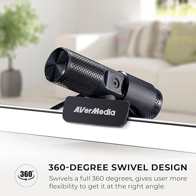 AVerMedia Live Streamer Cam 313 - Full HD 1080P Webcam with Privacy Shutter, Dual Microphone, 360 Degree Swivel for Video Conference - NDAA Compliant (PW313)