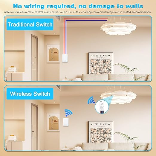 NineLeaf Wireless Light Switch and Receiver Kit, Wireless Switches for Lights, Mini Remote Lamp Switch for Ceiling Lights Lamps Lighting Fixture No Wiring No WiFi, Outdoor 1900ft Indoor 300ft Range