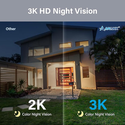 Solar Security Cameras System Wireless Outdoor, 1 Camera Home Surveillance, Color Night Vision, 24/7 Recording, Motion Detection, Weatherproof