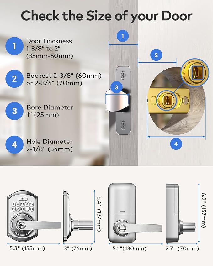 TEEHO TE004 Keyless Entry Door Lock Handle with Keypad, Satin Nickel