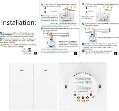 Wireless WiFi Smart Switch for Power Distribution 2200W Compatible with Google Home IFTTT Roqi and iOS Siri - Impact ABS Material for Multi Scene Control Applications