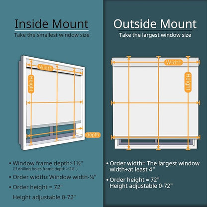 Motorized Blinds No Drill Automatic Roller Shades Cordless Smart Remote Windows Blinds (Customize Size)