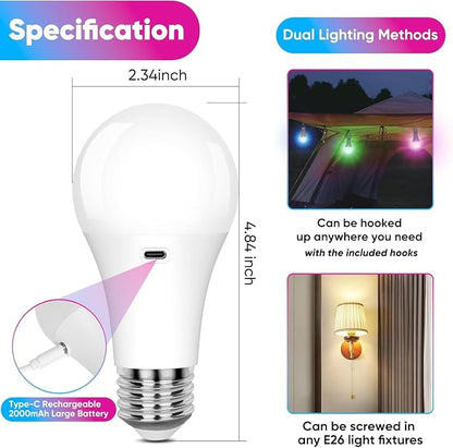 Yochoice Rechargeable Battery Operated Wireless Puck A19 Light Bulb with Remote Control 1 Packs, Dimmable Detachable LED Bulb with 15 Colors Selectable 3 Timer, for Wall Sconce, Non Hardwired