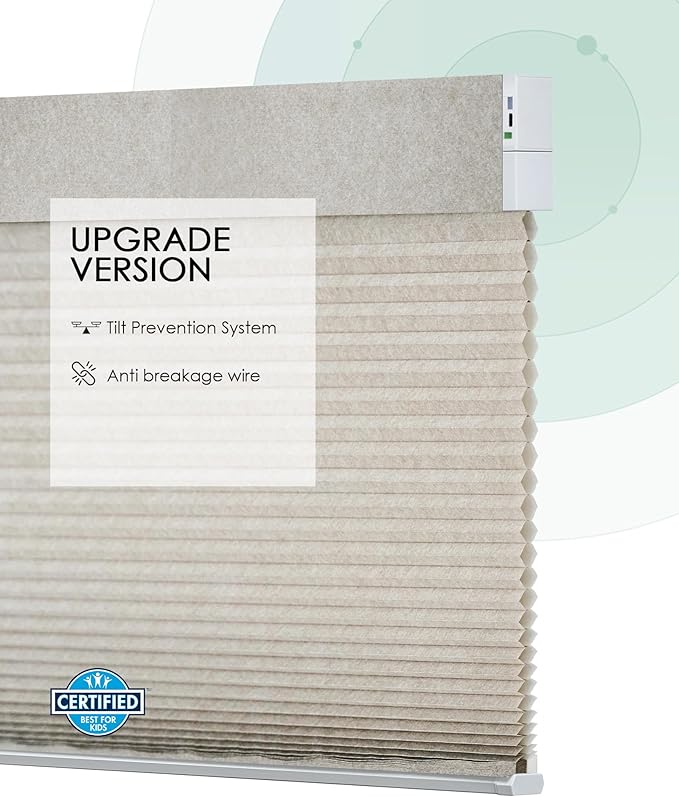 Yoolax Motorized Cellular Shades Compatible with Alexa, Light Filtering Motorized Blinds with Remote Smart Honeycomb Shades for Indoor Windows, Automatic Blinds Custom Size (Texture Light Coffee)