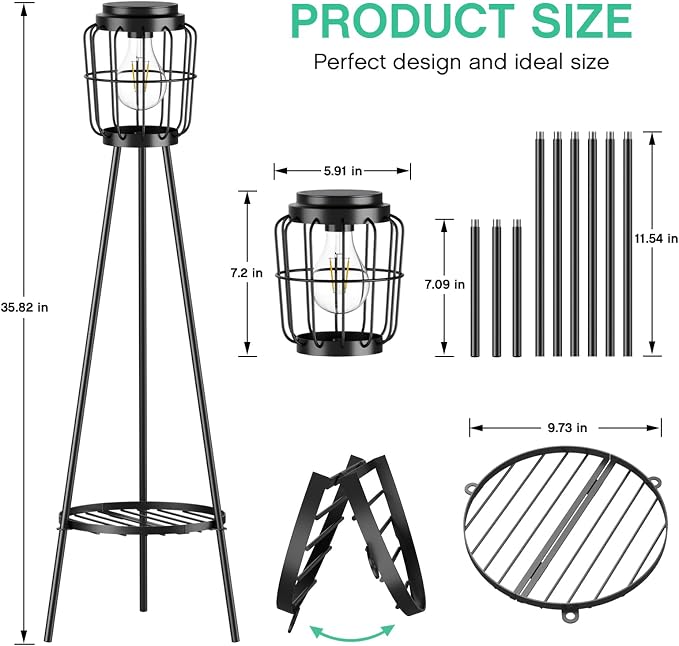 MXwcy 2 Pack Solar Lights Outdoor with Plant Stands, Solar Floor Lamp with LED Edison Bulbs for Garden Yard Pathway Driveway Front/Back Porch Decoration