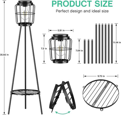 MXwcy 2 Pack Solar Lights Outdoor with Plant Stands, Solar Floor Lamp with LED Edison Bulbs for Garden Yard Pathway Driveway Front/Back Porch Decoration