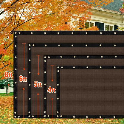 iCover 5x25ft Privacy Screen Fence, Outdoor Fencing Panels, Garden Windscreen Mesh Shade Sail Net Barrier, Include Reinforced Bindings and Brass Grommets Cable Zip Ties, Brown