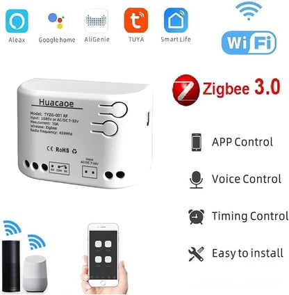 Smart Relay Module,Zigbee WiFi Wireless Garage Door Opener,1CH DC 7-32V/USB 5V Remote Control,Dry Contact Momentry Switch,Compatible with Alexa and Google Home
