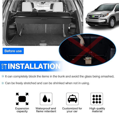 Powerty Cargo Cover for 2016-2022 Honda Pilot Trunk Cover Retractable Trunk Shielding Shade for Pilot Accessories Cargo Luggage Cover No Gap (NOT for Honda Passport or Pilot EX 2016)