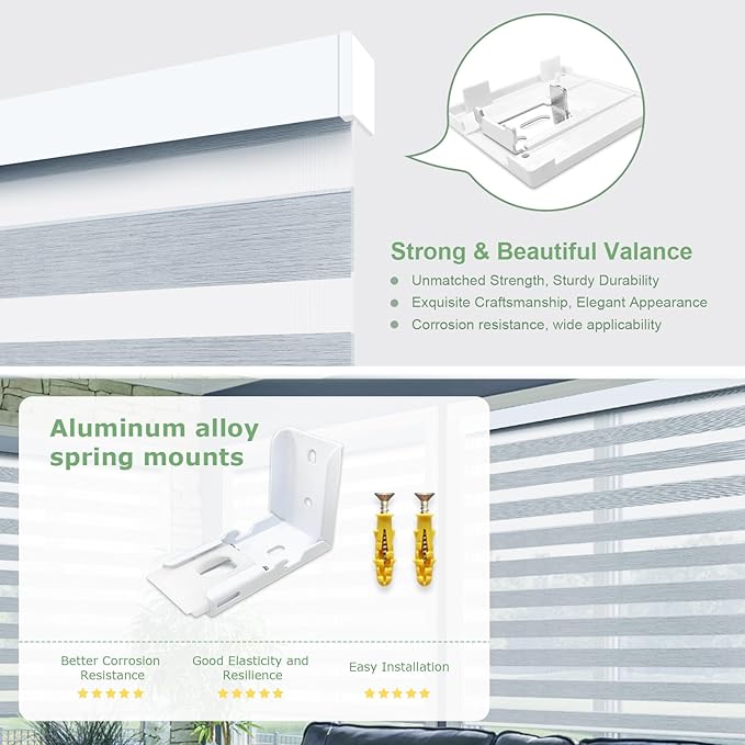 MING CHEN Motorized Blinds with Remote,Built-in Rechargeable Smart Blinds, Custom Size Electric Zebra Shades Compatible with Alexa Google (90% Blackout Fine Lines Grey)
