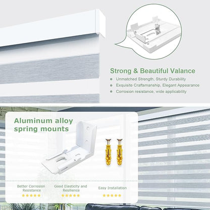 MING CHEN Motorized Blinds with Remote,Built-in Rechargeable Smart Blinds, Custom Size Electric Zebra Shades Compatible with Alexa Google (90% Blackout Fine Lines Grey)