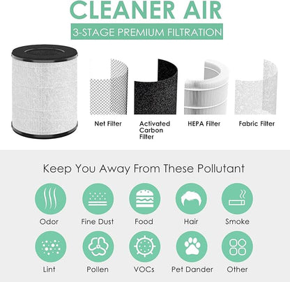 Replacement Filter Compatible with Tenergy Renair TAP01, Cool-Living CL-6070A, Beaba, Tredy Air Purifier TD-1300, 3-in-1 H13 True HEPA Filters w/Activated Carbon, White 2-Pack