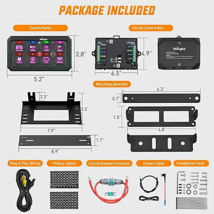 Nilight 8 Gang Switch Panel APP RGB 12V 24V Circuit Control System 4-Mode | w/Power Source Switch APP Remote Control Automatic Dimmable Toggle/Momentary/Strobe/Flash for Car Pickup Truck Camper SUV