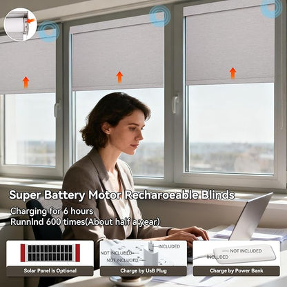 Smart Remote-Controlled Electric Roller Blinds,Motorized Blinds with Remote,100% Blackout Smart Roller Blinds Compatible with Apple Homekit Google Home and Alexa Via HUB (Gray, W23''×H72'')
