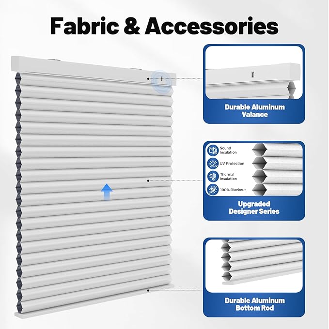Motorized Cellular Shades with Remote, Smart Cellular Shades Compatible with Apple HomeKit, Alexa & Google Home, Cordless Honeycomb Window Blinds for Indoor Windows, Blackout Crisp White