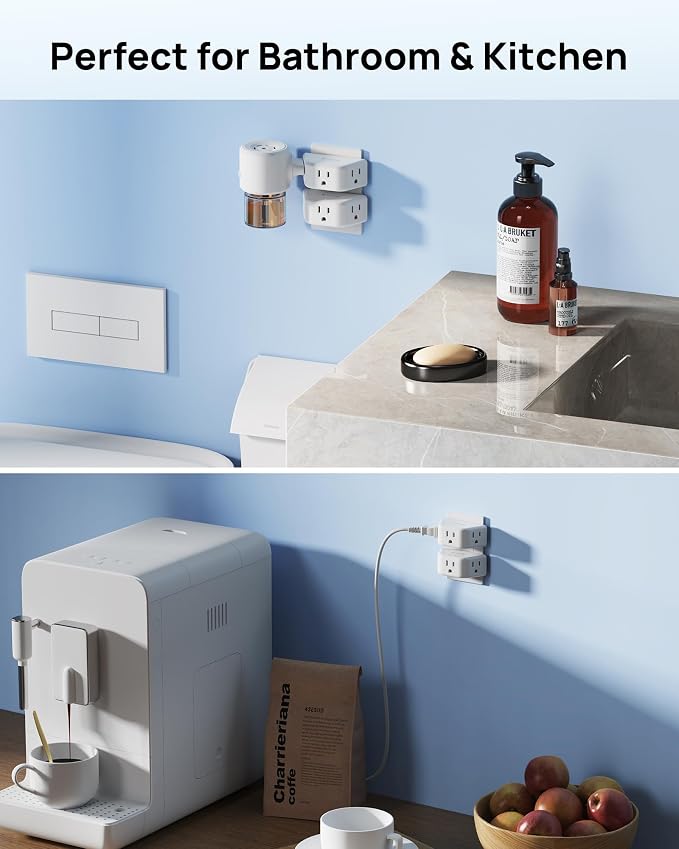 TROND Multi Plug Outlet Extender 2 Pack, Outlet Splitter for Bathroom | No Blocking with 3 Way Angled Design, ETL Listed, Cruise Essentials, Small Multiple Plug Adapter for Kitchen Office, White