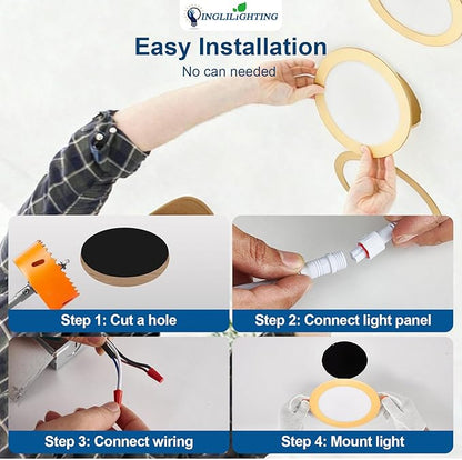 DLLT LED Recessed Ceiling Light: 24 Pack 8 Inch Slim Recessed Lighting for Kitchen - 5CCT Dimmable Canless Wafer Downlight for Living Room - 1800LM Brightness 18W LED Can Lights for Bedroom ETL FCC