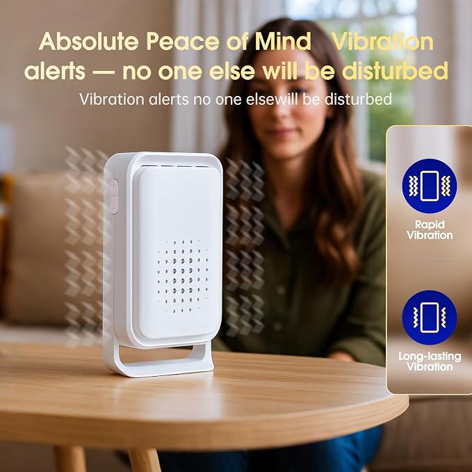 Wireless Motion Sensor Bed Alarm for Elderly - Fall Prevention System for Dementia Patients & Seniors - Caregiver Pager with 5 Volume Levels for Home Safety (1 Caregiver Pager+2 Sensor)