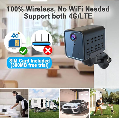 javiscam 4G No WiFi Security Camera, Cellular Security Camera, SIM Inserted, 2K QHD Indoor Camera, Radar Motion, 20-Day Standby Time, Indoor/Car/Trail Use, Portable & Reliable Security Solution